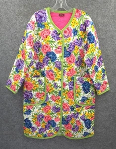 Vintage Rose Maid Quilted Robe Womens Medium Pockets Button Up Multicolor Floral - Picture 1 of 15