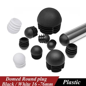 Black/White Domed Round Plastic Blanking End Caps Tube Pipe Inserts Plug 16-76mm - Picture 1 of 40