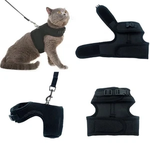 Adjustable Mesh Chest Black Jacket Pet Cat Walking Harness Escape Proof Sz Small - Picture 1 of 13