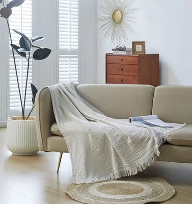 Manta de muselina 100 % algodón gris lino 50x60 pulgadas con flecos gasa Foto 1 de 4