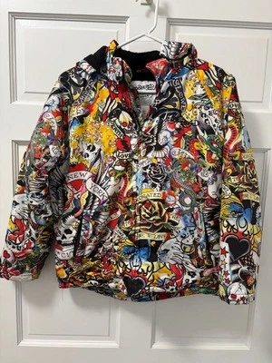 Chaqueta Abrigo Don Ed Hardy Designs Juvenil Grande Cremallera Completa Puffer con Capucha Foto 1 de 4