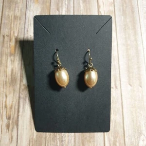 Gold Tone Faux Pearl Drop Earrings Acorn Caps Hook Wires Dangle Fall Women Retro - Picture 1 of 4