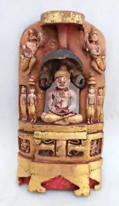Vintage Old Rare Hand Carved Wooden Hindu Jain God Mahaveer Buddha Figure Statue - Picture 1 of 11