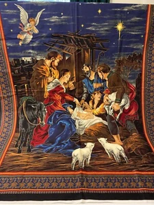 Xmas Nativity Scene Fabric Panel Art Print/Wall Hanging/ Cranston Print USA 2004 - Picture 1 of 8