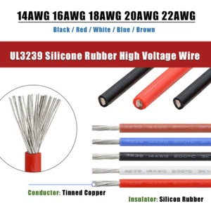 14-22AWG UL3239 Silicone Rubber High Voltage Wire 6KV Electronic Cable High Temp - Picture 1 of 15