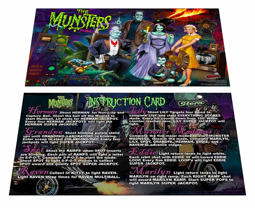 Tarjetas de instrucciones de delantal personalizado de pinball Stern Munsters Pro Foto 1 de 1