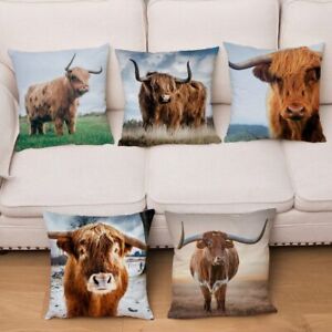 Cushion Cover Highland Cattle Cow Print Pillow Covers Home Decor Pillowcase