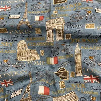 "Colcha Willington imprime un boleto en mano Cynthia Coulter algodón 2 yardas X 44"" París" Foto 1 de 4