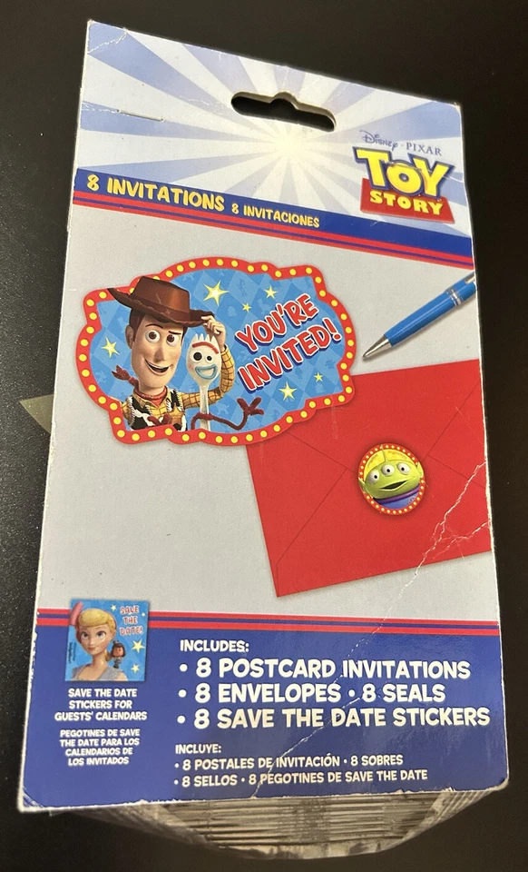 8 Sobres de Invitaciones de Fiesta de Cumpleaños Disney Toy Story Calcomanías Guardar la Fecha Foto 1 de 4