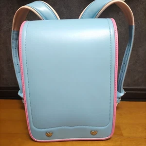 Used Japanese Randoseru Backpack for Girl Light Blue Heart Lining School Bag - Picture 1 of 10
