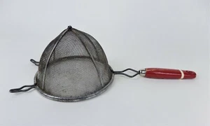 Vintage Metal Strainer with Red Wooden Handle Farmhouse Decor Shabby Chic Rustic - Picture 1 of 4