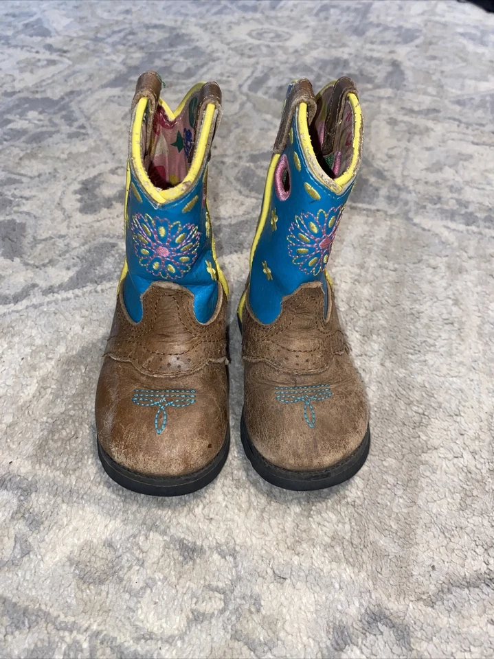 John Deere Bebé Infante Botas Johnny Poppers Pull On Marrón Azul Floral Talla 5 Foto 1 de 4