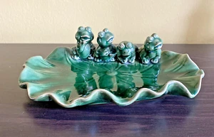 Art Pottery Green Four Frog Trinket Candy Dish - Picture 1 of 19