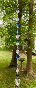 CRYSTAL HEART SUNCATCHER-PRISMS-BLUES-MEDITATIONAL-12"-HEARTS-HANDCRAFTED- # 952 - Picture 1 of 2