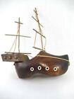 Vintage Shoe Boat Wooden Brown Two-Toned Handmade Brass Masts Collectible