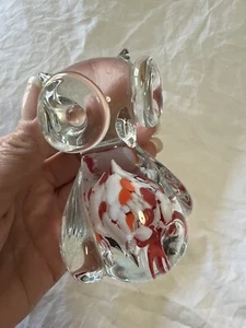 Art Glass Owl Figurine Paperweight Clear Orange White Spotted Chest | Hand blown - Picture 1 of 8