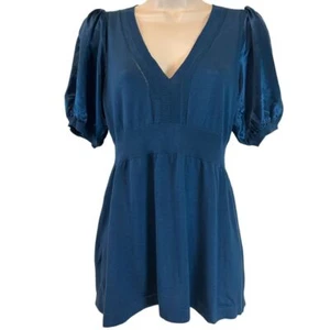 Top para mujer BCBGMAXAZRIA elegante azul manga abullonada cuello en V mezcla de seda S - Imagen 1 de 11