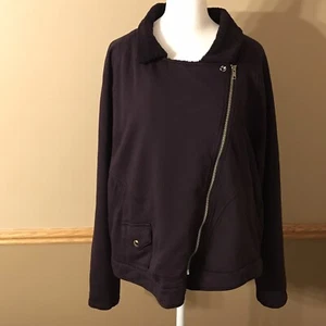 Prairie Underground Purple Organic Cotton Knit & Chenille Moto Jacket Sz Medium - Picture 1 of 5