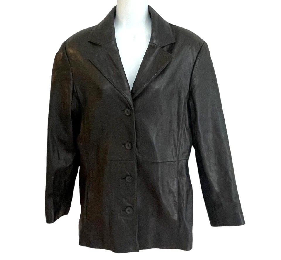 Chaqueta Blazer Juliet Michelle Para Mujer De Colección YK2 Piel de Cordero Negra Cuero Botón M Foto 1 de 4