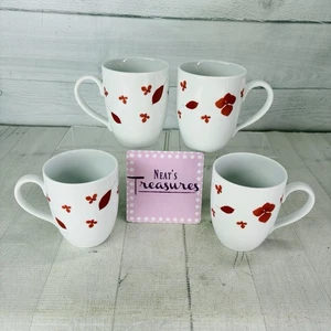 Home Target PRESSED PETALS Red Leaves Petal White Porcelain 12oz Cups Mugs Set 4 - Picture 1 of 17