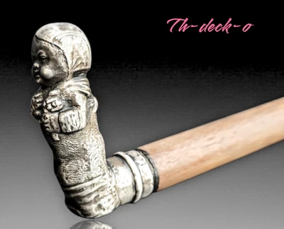 CANNE POMMEAU ENFANT BÉBÉ ARGENT MASSIF 1900 - Photo 1/4