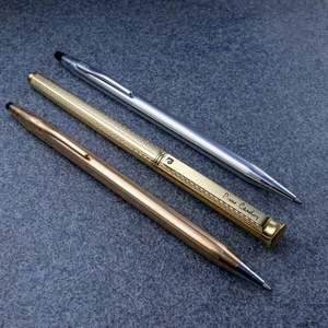 Vintage CROSS 14KT Gold Filled/ Silver Plated/ Pierre Cardin Ballpoint Pen Set - Picture 1 of 8