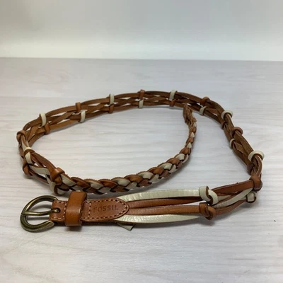 Fossil Womens Braided Leather Belt Two Tone Brown Beige Size Medium - Image 1 of 4