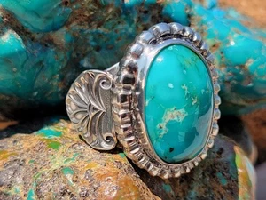 Amazing Natural Gemmy Sterling Silver Blue Gem Turquoise Ring 15.6ct - Size 10.5 - Picture 1 of 15
