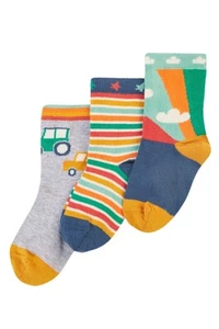 Frugi Boys Rainbow Socks - Little Socks 3 Pack - Cars Multipack - Picture 1 of 5