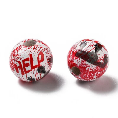 Großlochperlen 10 Schima Holzperlen basteln mit Help & Geist Halloween Beads - Bild 1 von 4