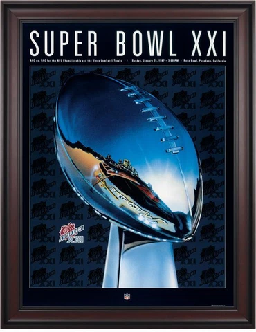 1987 Giants vs Broncos Framed 36" x 48" Canvas Super Bowl XXI Program Cover