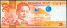 2017 F NEW GENERATION 20 Pesos Duterte SOLID NO. JZ111111 Philippine Banknote