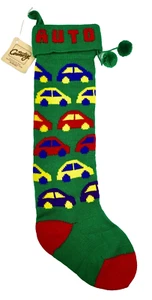 Department 56 Prime Colors Knit Christmas Stocking Autos Cars Vintage 1985 - Picture 1 of 11