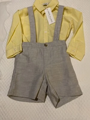 NUEVO CON ETIQUETAS JANIE AND JACK BEBÉ NIÑO PANTALONES CORTOS Y CAMISA TALLA 18-24 MOS AMARILLO Y GRIS Foto 1 de 4