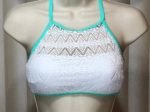 Juniors Hula Honey Halter Bikini Swim Top S Wireless Crochet High Neck White - Picture 1 of 7