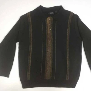 Cellini Herren Pullover Pulli schwarz gestreift 1/4 Knöpfe gerippt Acrylmischung L - Bild 1 von 3