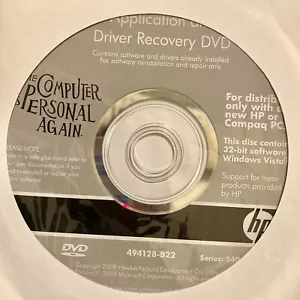 HP Microsoft Windows Vista Application And Driver Recovery 32-bit DVD - Picture 1 of 1