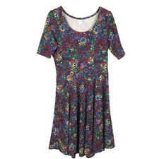 Lularoe Womens Nicole Colorful Floral Print A-Line Flowy Dress Size XL Pullover