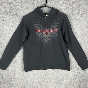 Harley Davidson Womens Medium Hoodie Black/Red Skull & Flame Central Texas EUC - Picture 1 of 12