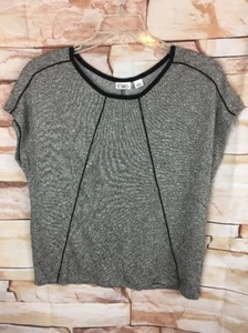 Cato Women's Sweater Cap Sleeve  Size L Gray Gold Metallic Black Trim B10*O - Picture 1 of 6