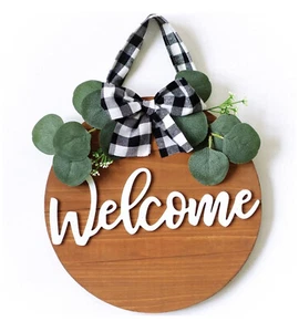 Welcome Sign Porch Decor, Rustic Wooden Door Hangers Front Door Outdoor Hangi... - Picture 1 of 7