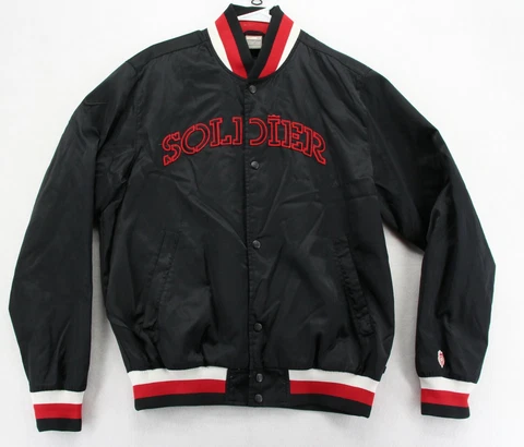 Nike Lebron James Men Medium Soldier Satin Bomber Jacket Black Red Spellout VTG Cover