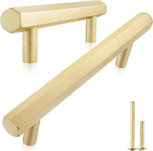 QOGRISUN 5er-Pack massive Messing Schrankgriffe Sechskant Schubladengriffe, 6-1/4 Zoll Loch - Bild 1 von 6
