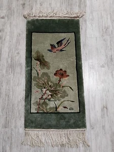 Vintage Chinese Silk Woven Rug With Birds Flowers Overall Excellent Tapestry NEW - Picture 1 of 14