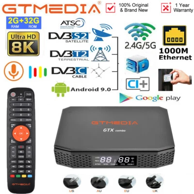 Android Smart TV Box FTA 8K DVB/ATSC Satelliten TV Receiver Mediaplayer 5G WLAN - Bild 1 von 4