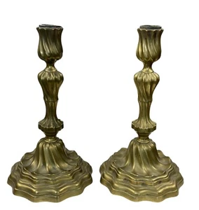 Antique 19th Century Bronze French Rococo Style Candlesticks Christofle (?) - Picture 1 of 10