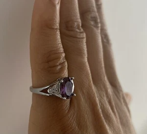 Silver Plating Purple Stone Ring Size 7 Lumination Ring And Earrings - Picture 1 of 8