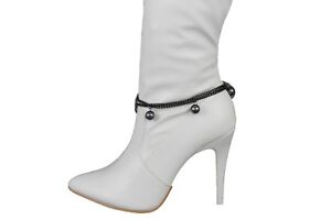 Women Pewter Chain Boot Bracelet Anklet Shoe Charm Multi Balls Jewelry Gunmetal