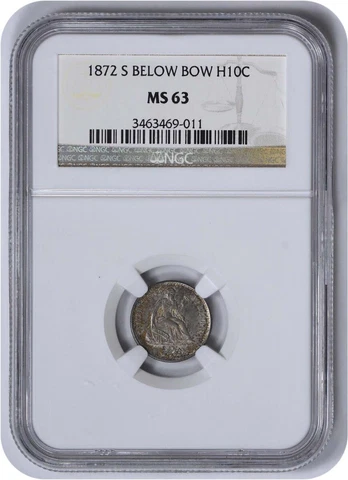 1872-S Liberty Seated Silver Half Dime Below Bow MS63 NGC Cover