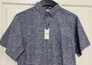NWT Rowm size M rich blue striped short sleeve button down shirt mens - Picture 1 of 8